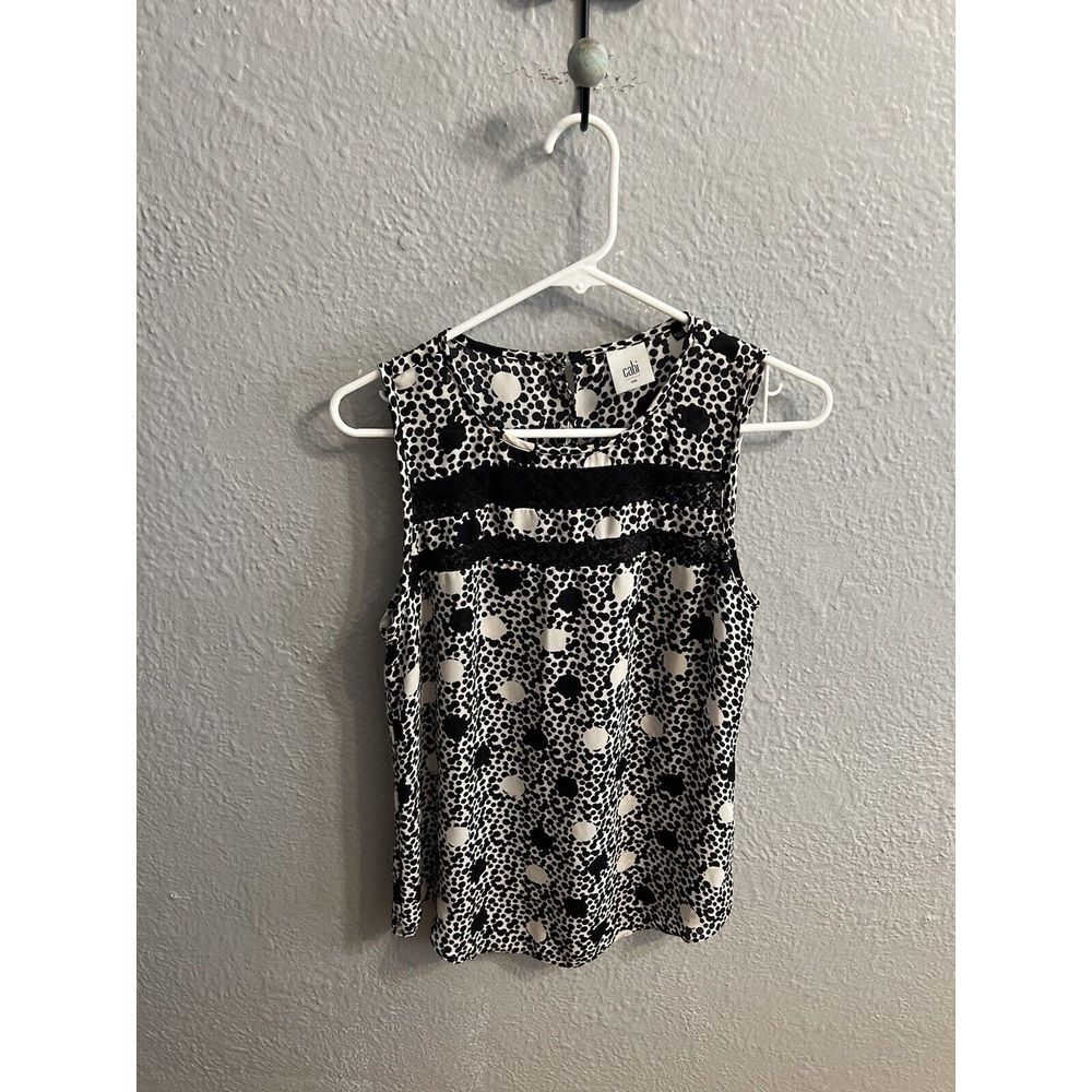 Cabi Womens Black & White Blouse Top Sleeveless Size Small‎ - Picture 2 of 7